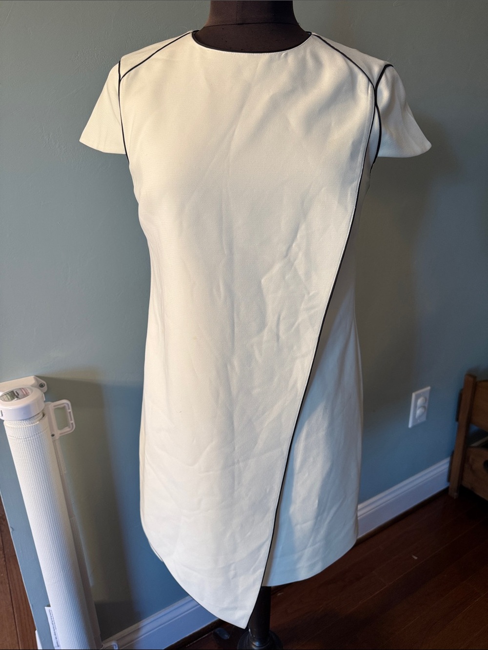 Ted Baker White Asymmetrical Dress with Black Piping